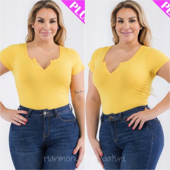 Split Charm Casual Curve Bodysuit - Lemon - Picture 2 of 8
